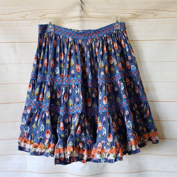 CeliaB Manatier Ruffled Tiered Embroidered Full Mini Skirt Large Multi Color - Picture 8 of 16